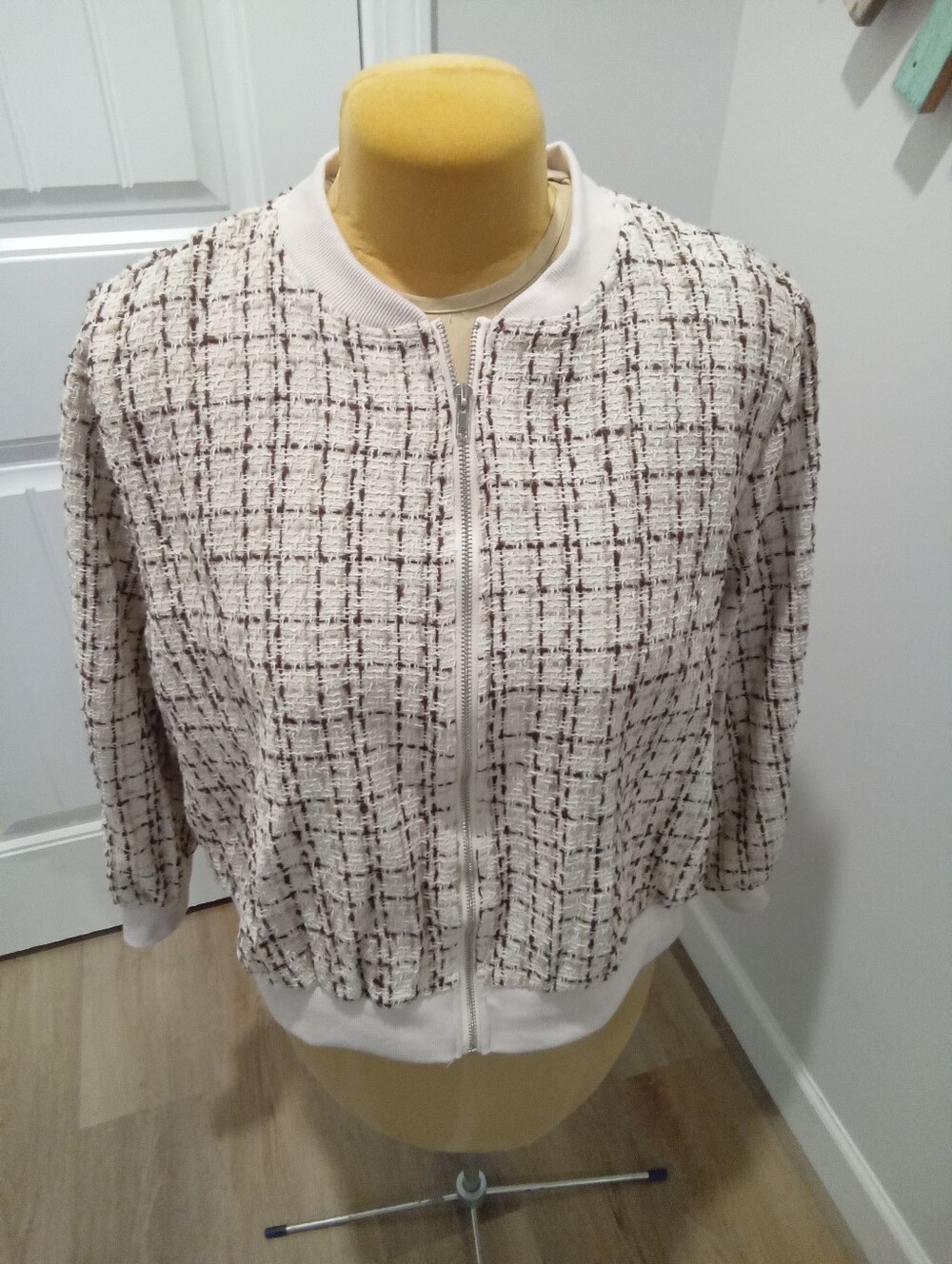 Shein Plus Size 3X Tweed Beige And Brown Zippered Jacket